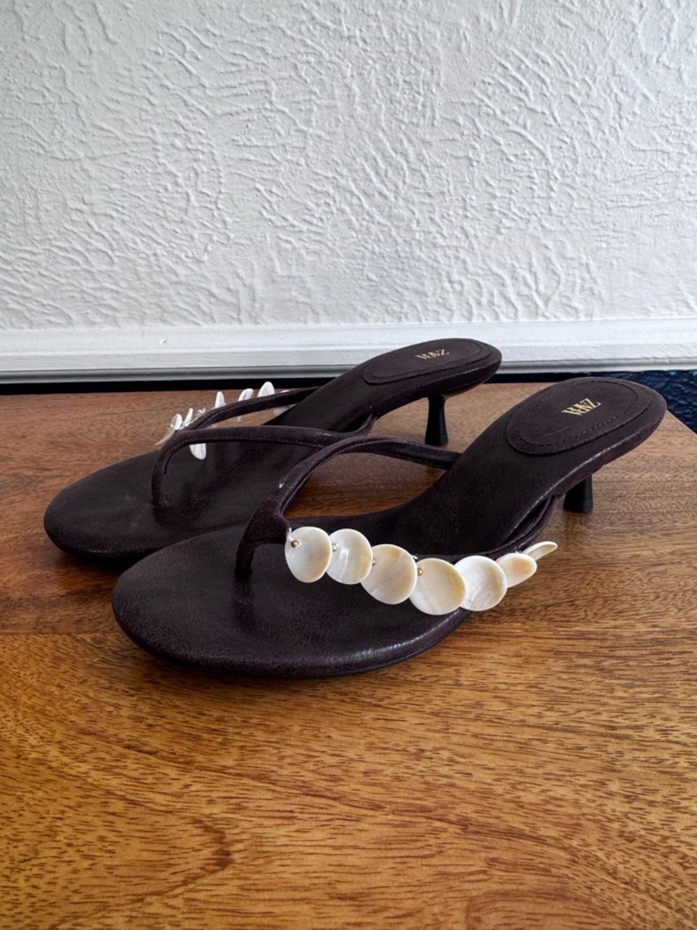 NWOT Beaded Brown Kitten Heels